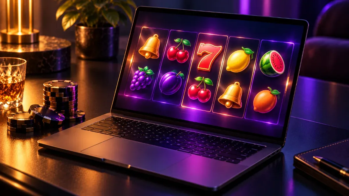Gry kasynowe bez depozytu – automat online na ekranie laptopa
